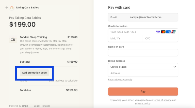 screen shot of desktop checkout page with "Add code" button indicated