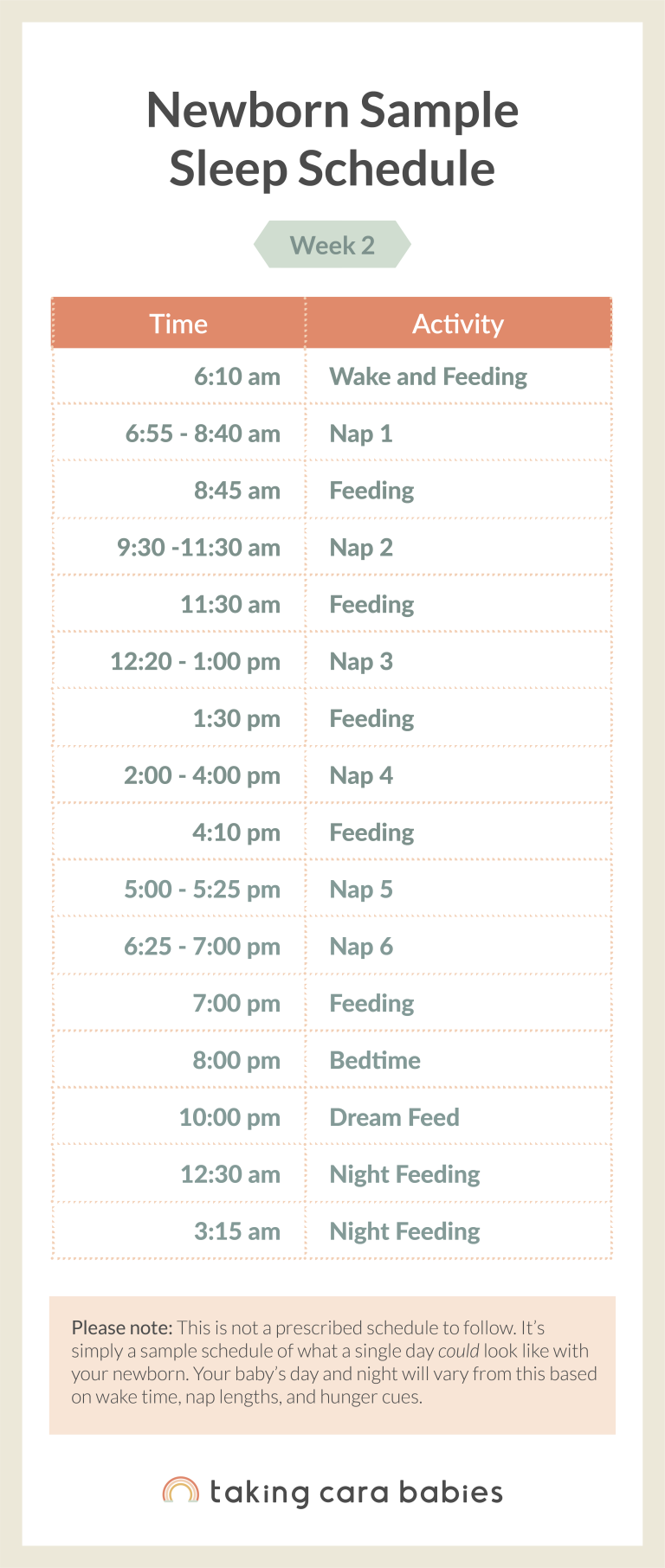 Newborn sample sleep schedule week 2