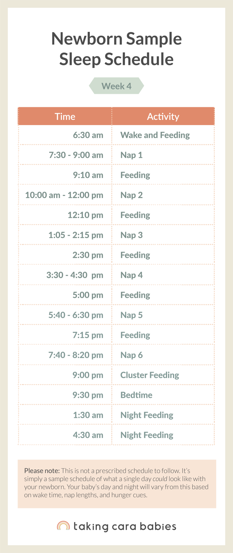 Newborn sample sleep schedule week 4